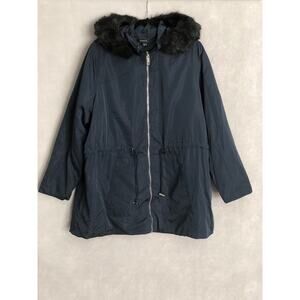 Evans Hooded Coat Women's Size 24 Faux Fur Lined  Blue NEW